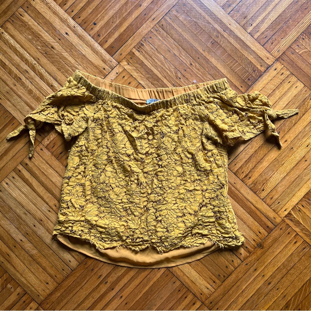 EUC Haute Monde Mustard Lace Off Shoulder Blouse